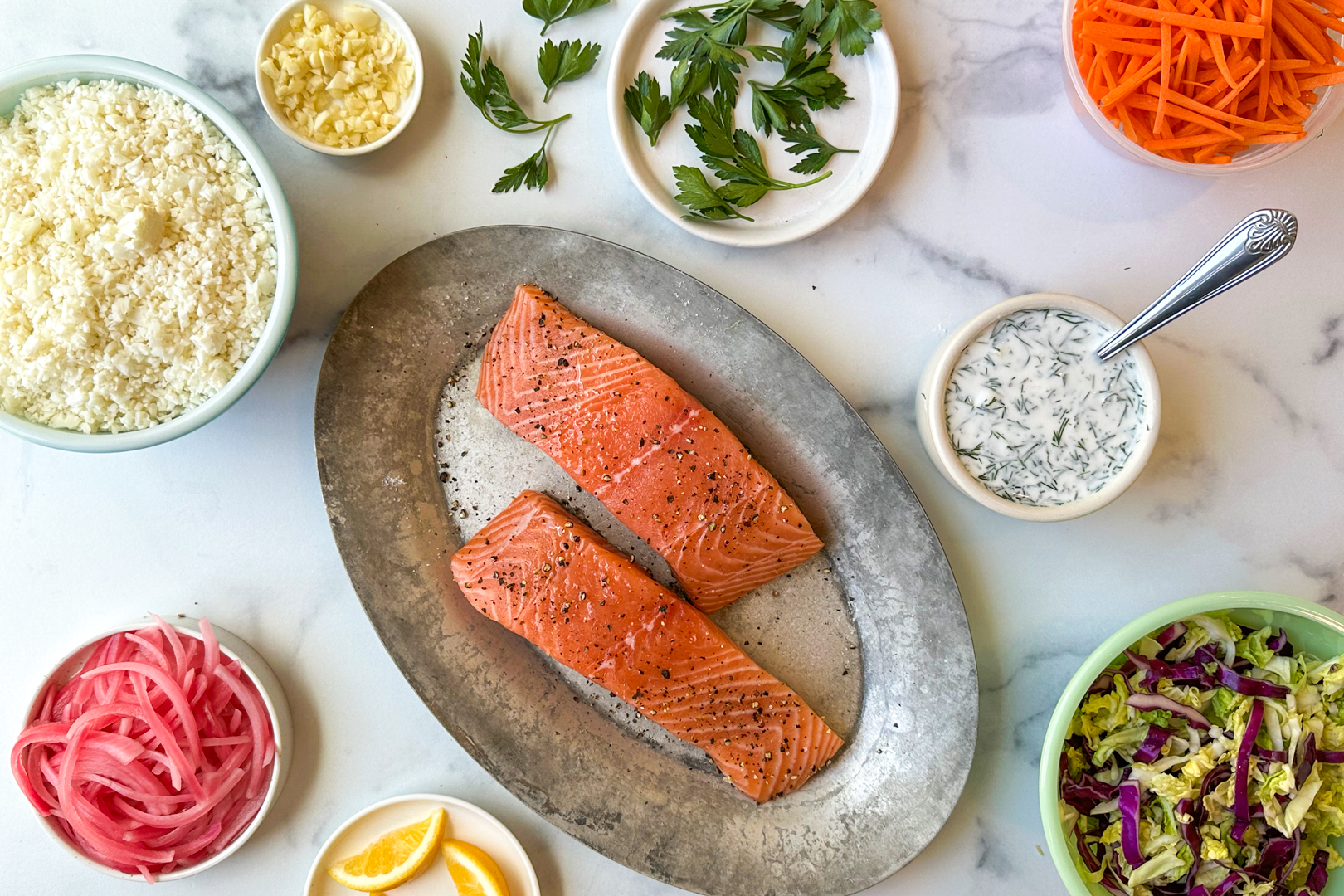 Salmon ingredients flatlay